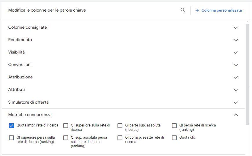 google-ads-modifica-colonne-quota-impressioni